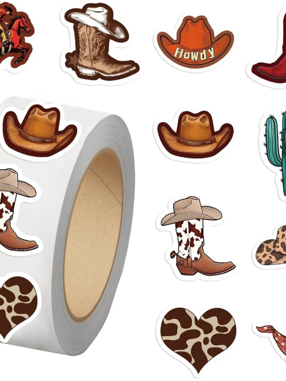 500PCS Cowboy Stickers 10 Styles Sticker Rolls Western Stickers Cowboy Party Fav